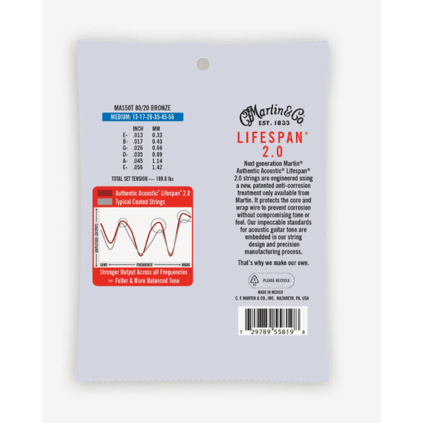 C.F. Martin MA150T Authentic Acoustic Lifespan� 2.0 Medium (.013 - .056) 80/20 Bronze